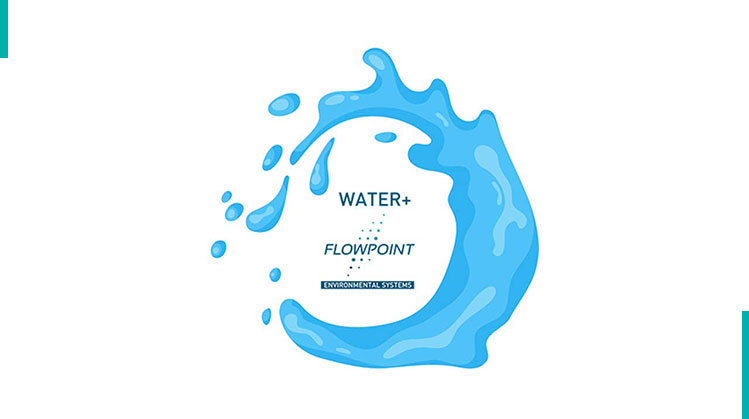 Flowpoint's Water+ software helps businesses monitor and control water usage, and more. An image of the Flowpoint software named Water+ logo.