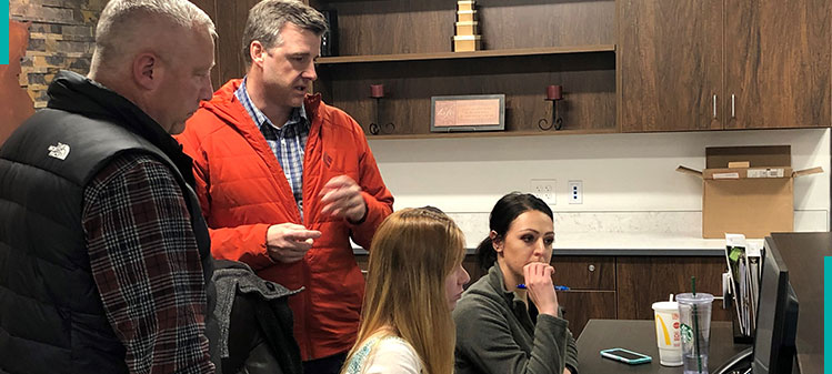 Gerry helps customers use Water+ to save water, money, and the environment. Gerry and his Flowpoint staff discussed items with the customer in Morinville office.